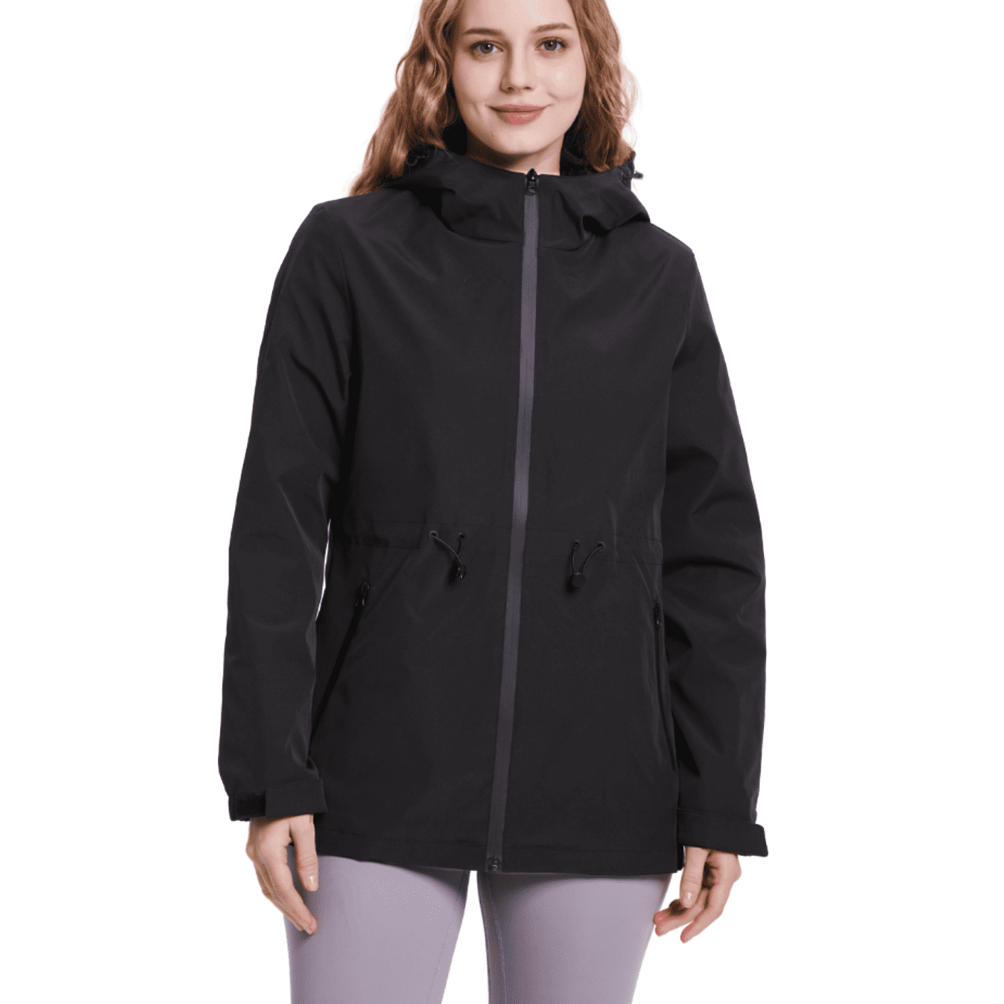PUFFIT Waterproof Jacket Oversized Hoodie Coat Zip Rain Jacket with Adjustable Waist, Hood & Cuffs, Jacket Outerwear with Large Pocket for Daily Wear