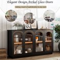thumbnail image 4 of 4-Door Storage Buffet Cabinet with Arched Glass Doors, Adjustable Shelves and Cable Management, Modern Black Sideboard for Dining Room or Living Room, 4 of 9