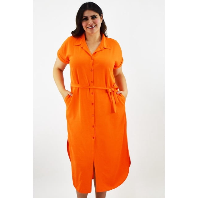 Vestido camisero Roman Fashion Talla Extra Naranja 36