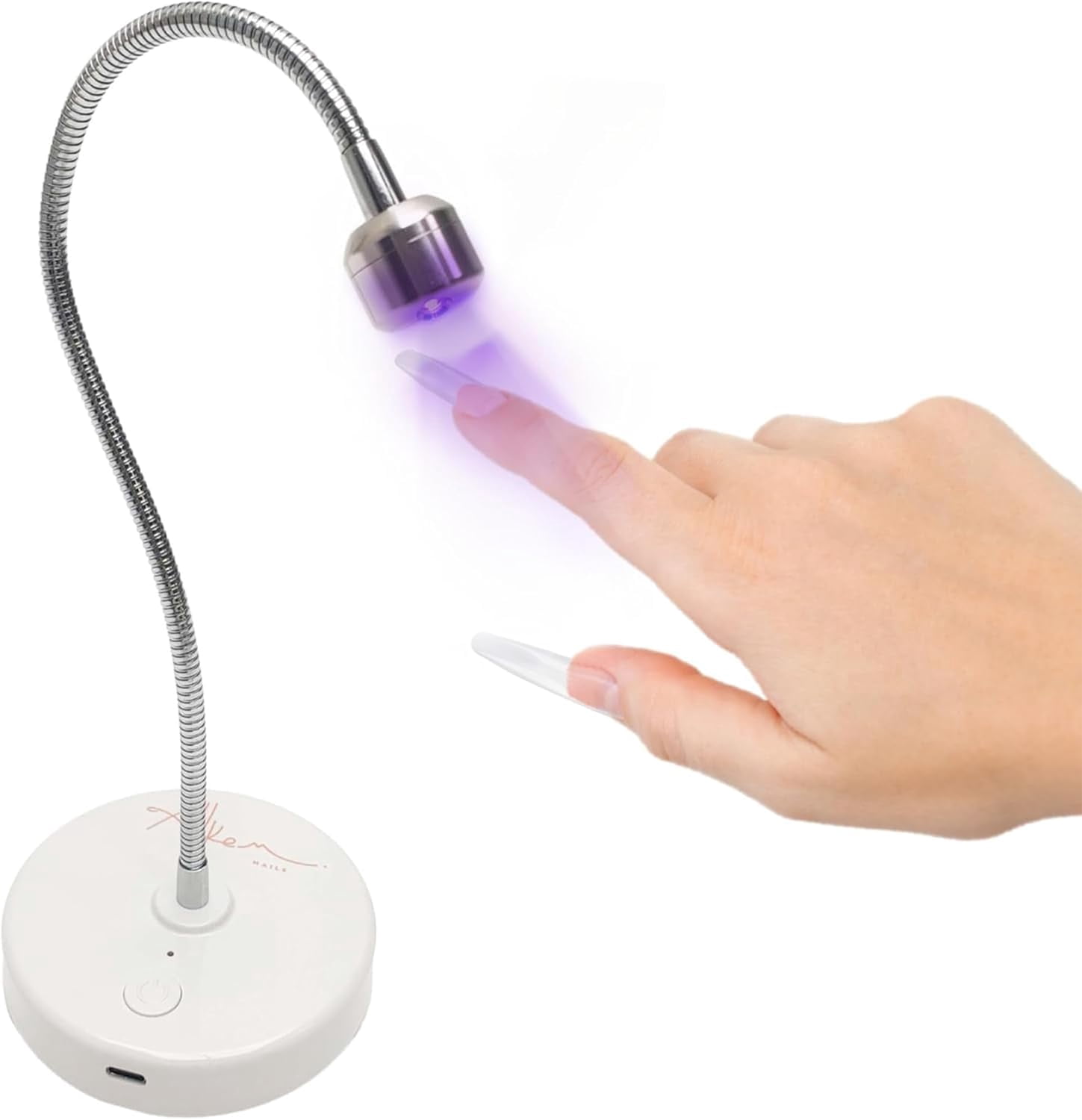 Professional UV LED Nail Lamp with Foot Pedal Switch – Hands-Free 360° Gooseneck Flash Cure Light for Nail Extensions & 3D Nail Art, Heavy Duty USB Powered Base(RL Silver 1 PC)