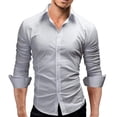 thumbnail image 2 of Men's Slim-fit Long-sleeved Solid Color Simple Formal Shirt, 2 of 9