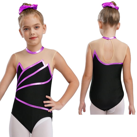 iiniim Kids Ballet Dance Leotard Girls Mock Neck Sleeveless Bodysuit Tumbling Suit Gymnastic Purple 16