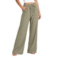 thumbnail image 2 of AherBiu Cotton Linen Pants for Women Lightweight Wide Leg High Waisted Summer Casual Loose Trousers with Pockets, 2 of 8