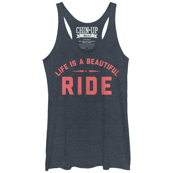 Women's CHIN UP Life is a Beautiful Ride  Racerback Tank Top Navy Blue Heather X Large