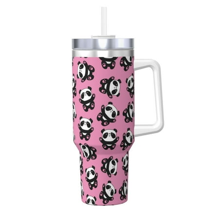 

Fuzoiu Cute Panda Print 40OZ Ice Bully Stainless Steel Insulated Cup with Handle and Straw - Perfect for Travel and Sports