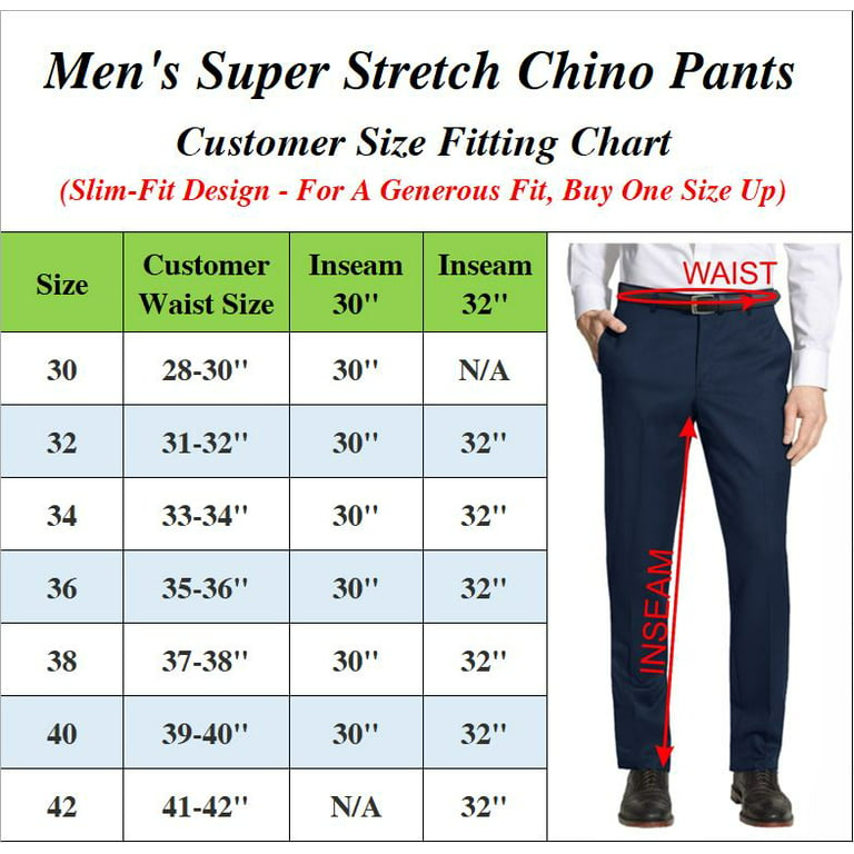 2-Pack Men's Super Stretch Slim Fit Everyday Chino Pants (Sizes, 30-42) 