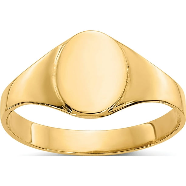 14K Yellow Gold High Polished Oval Closed Back Baby Signet Ring