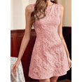 thumbnail image 4 of Women Sleeveless Tank Dress Round Neck Casual Jacquard Smock Summer Mini Dresses Pink M, 4 of 6