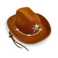 thumbnail image 4 of SUXIAN Christmas Sparkly Star Cowboy Hat for Kids Party Festival Sun Outdoor Play for Girls and Boys with Rhinestone Cowboy Hat Brown 4-10 Years, 4 of 5