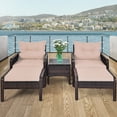 thumbnail image 5 of Patiojoy 5-Piece Patio Rattan Conversation Set Beige Cushioned Sofas and Ottoman Set with Table, 5 of 10