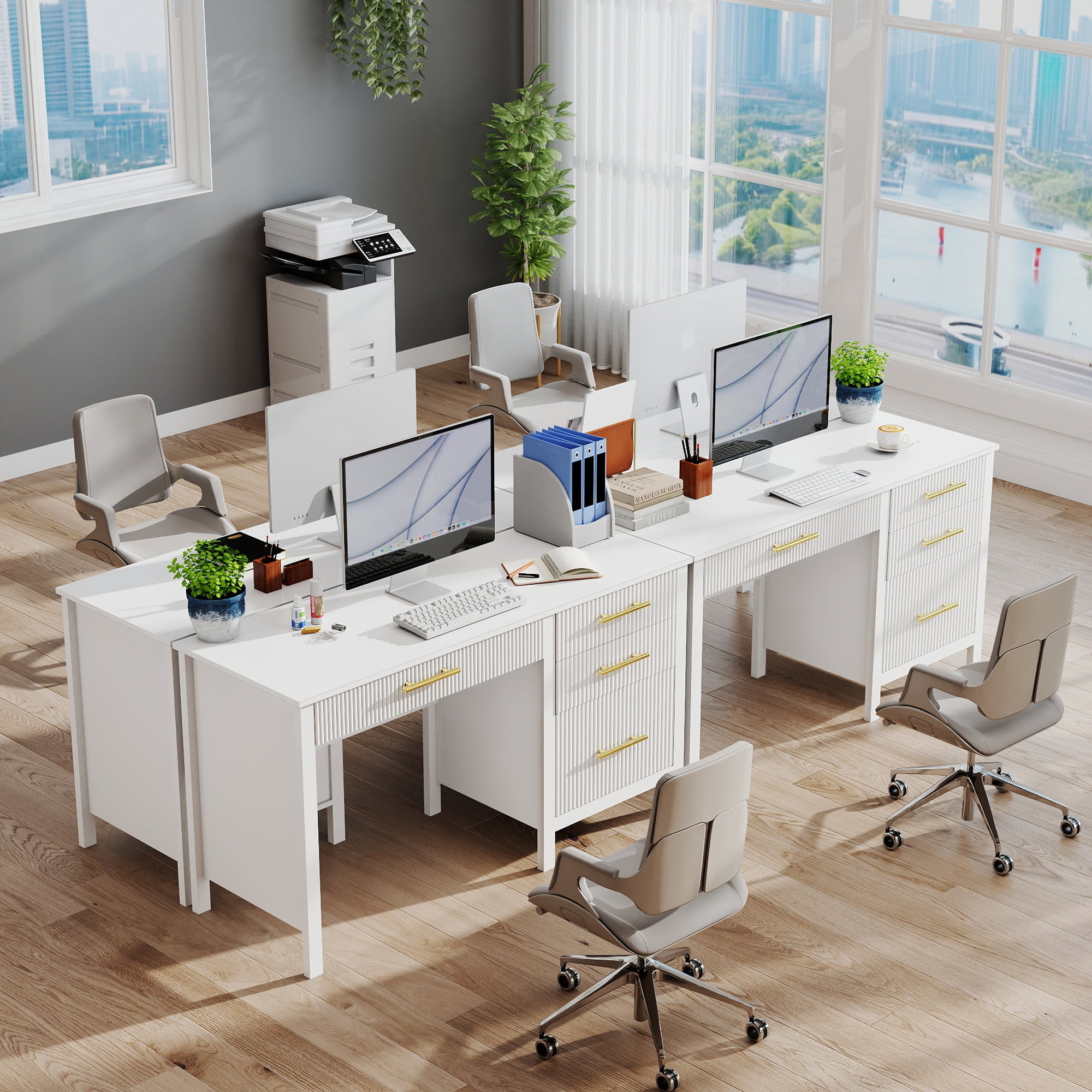 53.5" Executive Desk with Drawers, Home Office Desk with File Cabinet,Computer Desk Writing Workspace for Work Study