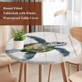 thumbnail image 3 of Teal Coastal Round Tablecloth 45-54 Inch Round Fitted Table Cloth with Elastic Edge, Sea Turtle Nautical Beach Ocean Vintage Waterproof Table Cover Protector for Outdoor Picnic Party Dining, 3 of 6