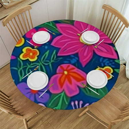 

Sheronv Flowers Leaves Round Table Cover Stain Resistant Washable Indoor Outdoor Tablecloth Kitchen Dining Wedding Parties 100% Polyester Table Cover Elastic Edge 38 -42