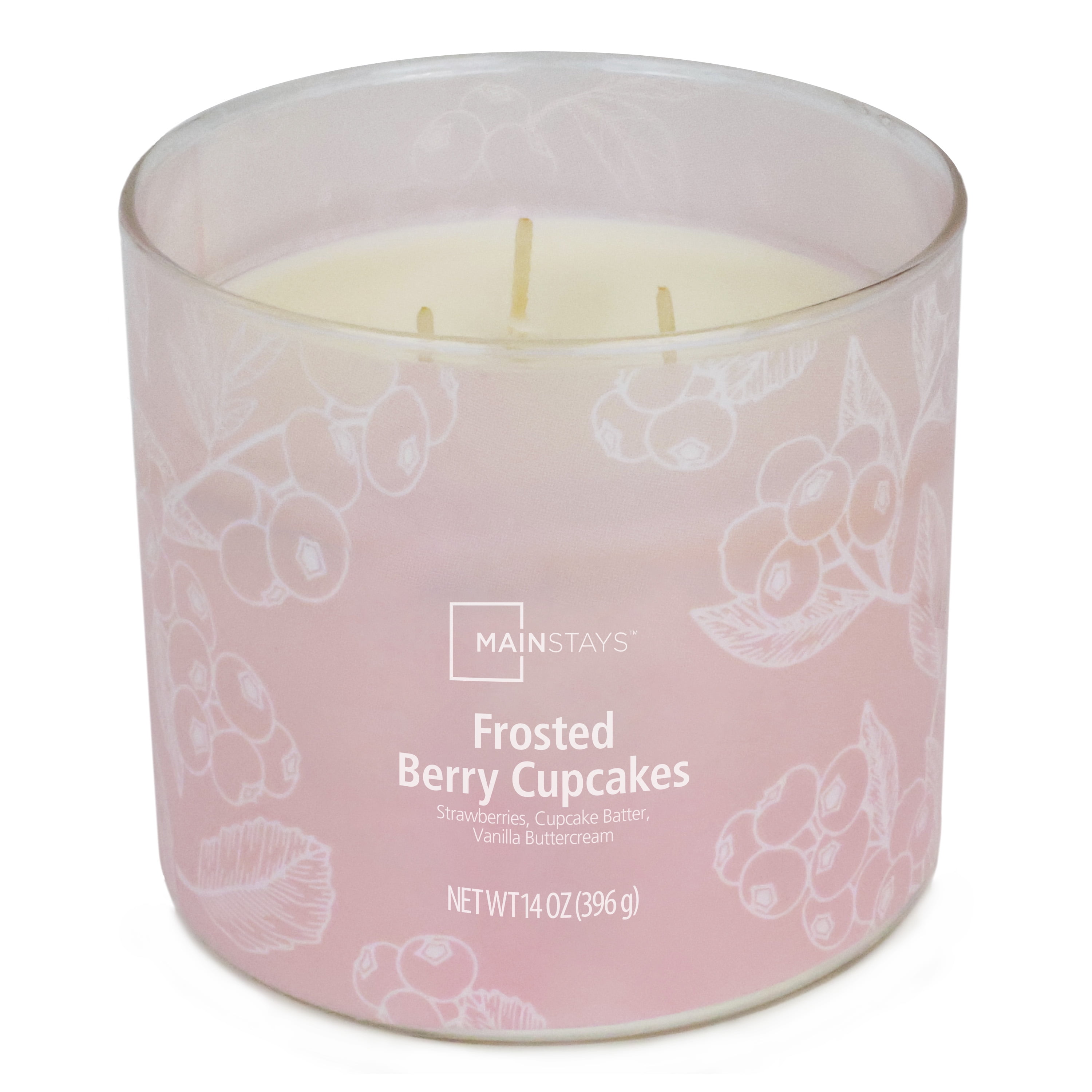 Mainstays 3-Wick Textured Wrapped Frosted Berry Cupcake Scented Candle, 14 oz, MAINSTAYS PL MS 14OZ BERRY