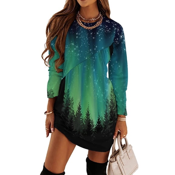 Northern Lights Long Sleeved Dress dress for women summer women"s elegant loose dresses dresses for prom