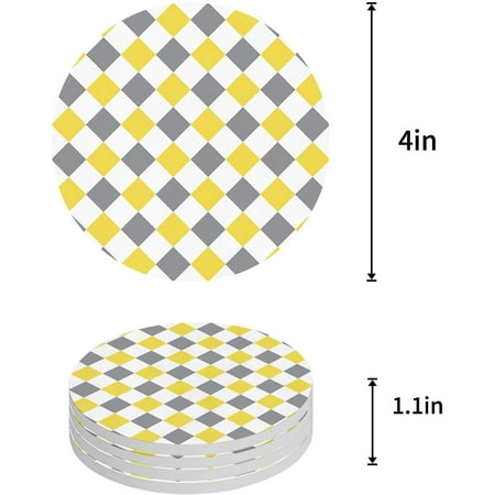 

FMSHPON Gray Yellow Rhombus Lattice Geometric Texture Set of 8 Round Coaster for Drinks Absorbent Ceramic Stone Coasters Cup Mat with Cork Base for Home Kitchen Room Coffee Table Bar Decor