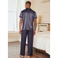 thumbnail image 5 of EKOUAER Mens Satin Pajama Set Short Sleeve Sleepwear Button Down Loungewear Pjs Set with Long Pants, 5 of 6