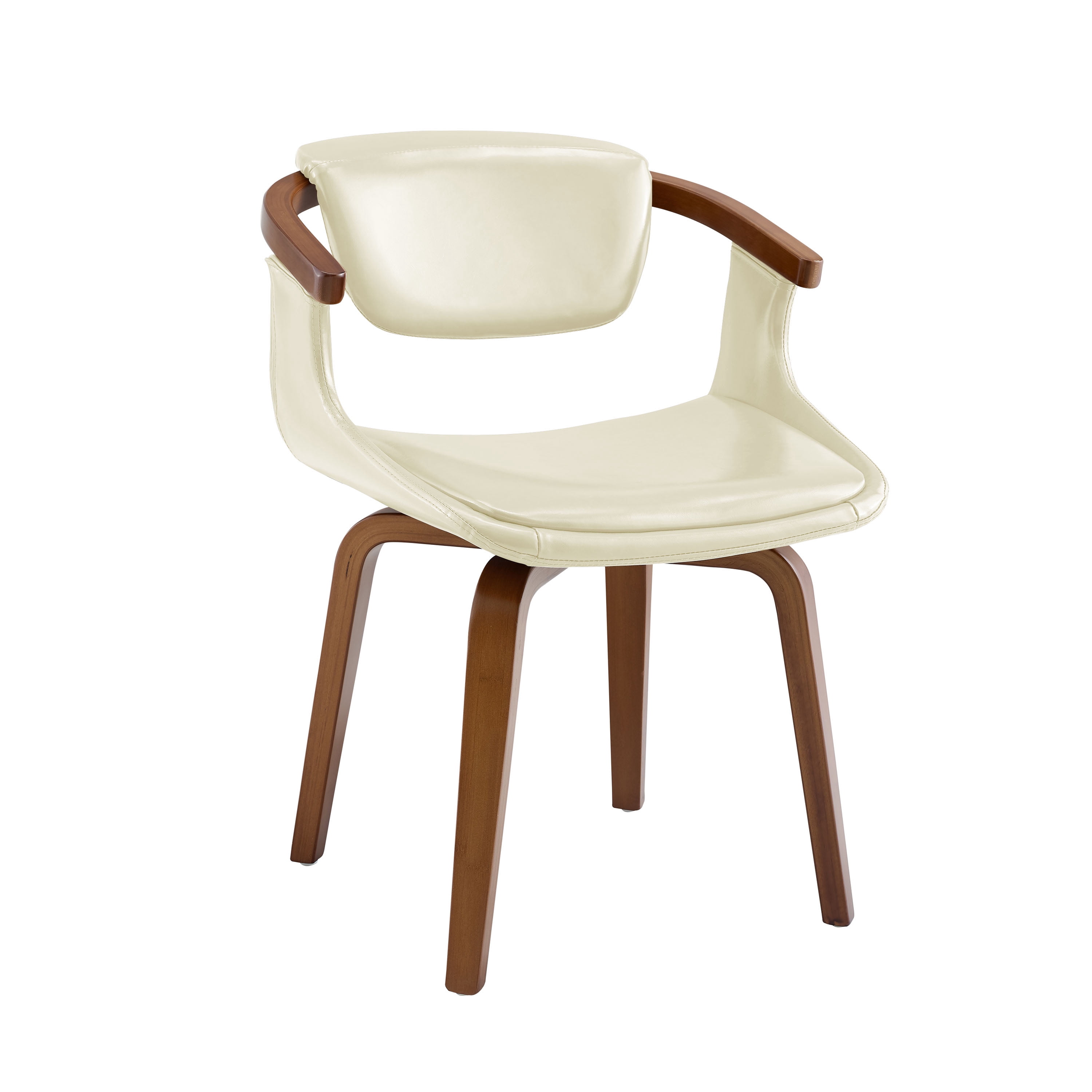Art Leon Office Chair, Faux Leather Swivel Desk Chair with Wood Legs, Off-white
