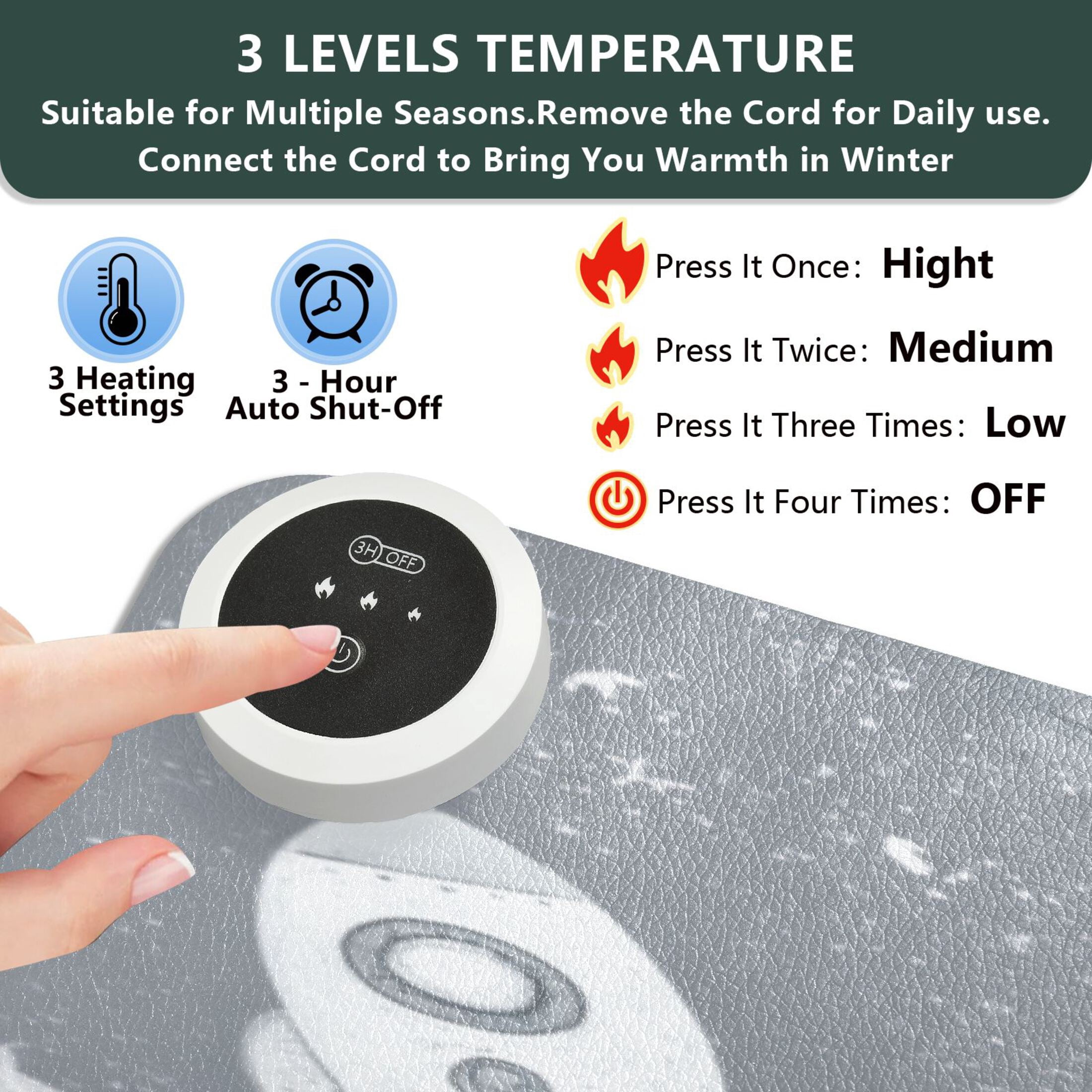 Large Heated Desk Mat Mouse Pad 31.5"x13"PU Leather Graphene Heating Desk Warmer with 3 Temperature Settings 110V US Plug Non-Slip Warm Pad for Home, Office, and Gaming Grey Space Rocket Print