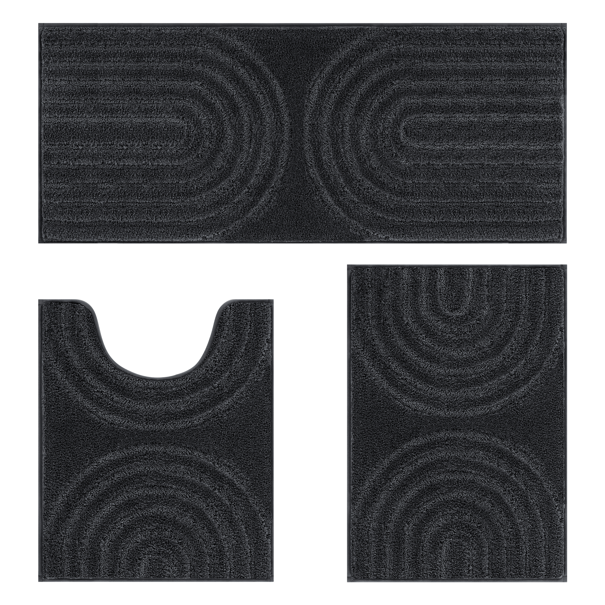 Vaukki Geometric Bathroom Rug Set of 3 Microfiber Soft Absorbent Non Slip Bath Rugs for Bathroom，(18"x26"+20"x47"+20"x24"，Black)