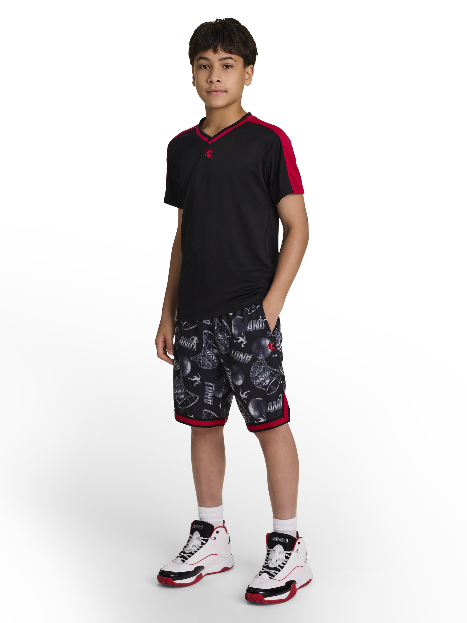 AND1 Boy's Athletic Platinum Short, 7" Inseam, Sizes 4-18