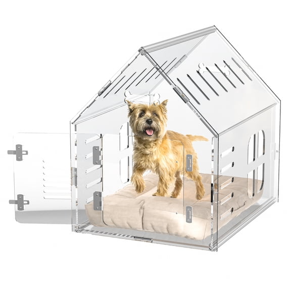 Dethan Acrylic Dog Crate Clear Indoor Dog House, Transparent Pet Kennel with Lockable Door, Ventilated Design, Modern Small Medium Dog Cage Furniture for Apartment Home, 24" L x 18" W x 24" H