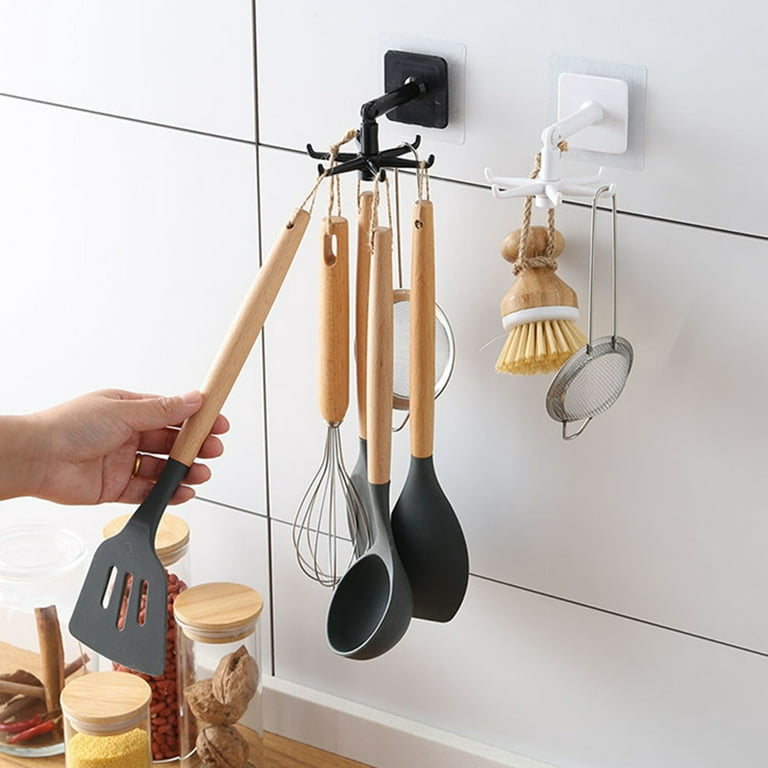 Under-Cabinet Spinning Kitchen Utensil Storage 6-Hook Hanger