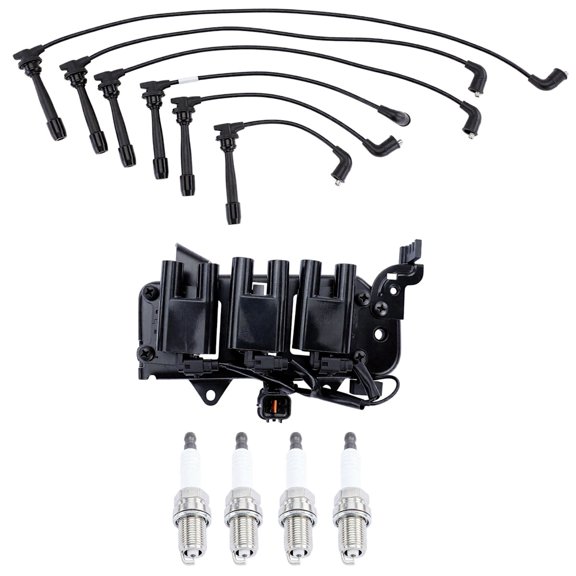 Ignition Coil and Spark Plug Kit KIT Compatible: Hyundai Santa Fe 2001-2004, Tiburon 2003-2004 Ignition Coil & Iridium Spark Plugs & Wires