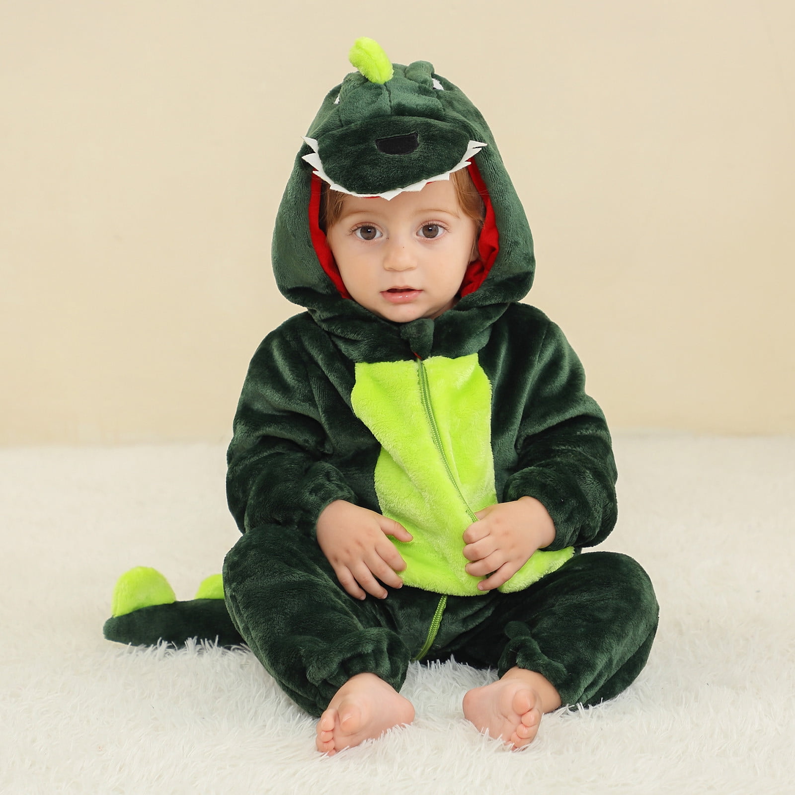 FFENYAN Adorable Spiked tail Dinosaur-Themed Baby Onesie Soft Flannel Long Sleeve Bodysuit for Infants and Toddlers Perfect for Daily Wear and Special Occasions for 3 Months-3 Years