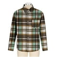 thumbnail image 3 of Felirenzacia Men’s Brushed Plaid Flannel Shirt, Warm Soft Cotton Button Up Workwear Top with Adjustable Cuffs, Green,XL, 3 of 5