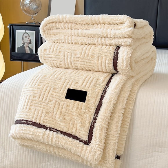 Nkmbld Fleece Throw Blanket for Bed, Extra Thick Flannel Fleece Blanket with Double Layer, Bedroom Decor Winter Thick Warm Full Queen Blankets, Beige