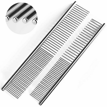 2 Pack Pet Steel Comb, Stainless Steel Grooming Comb with Rounded Ends, Professional Cat Combs for Grooming Long Haired Cats, Great Grooming Tool for Long and Short Haired Dogs(Silver,6.3IN/7.25IN)