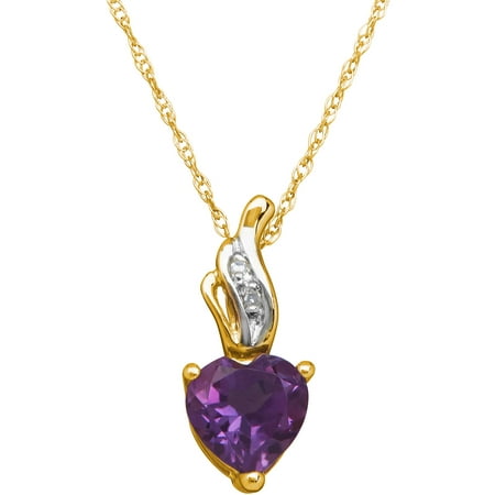 Simply Gold Gemstone Amethyst and Diamond Accent 10kt Yellow Gold Pendant, 18
