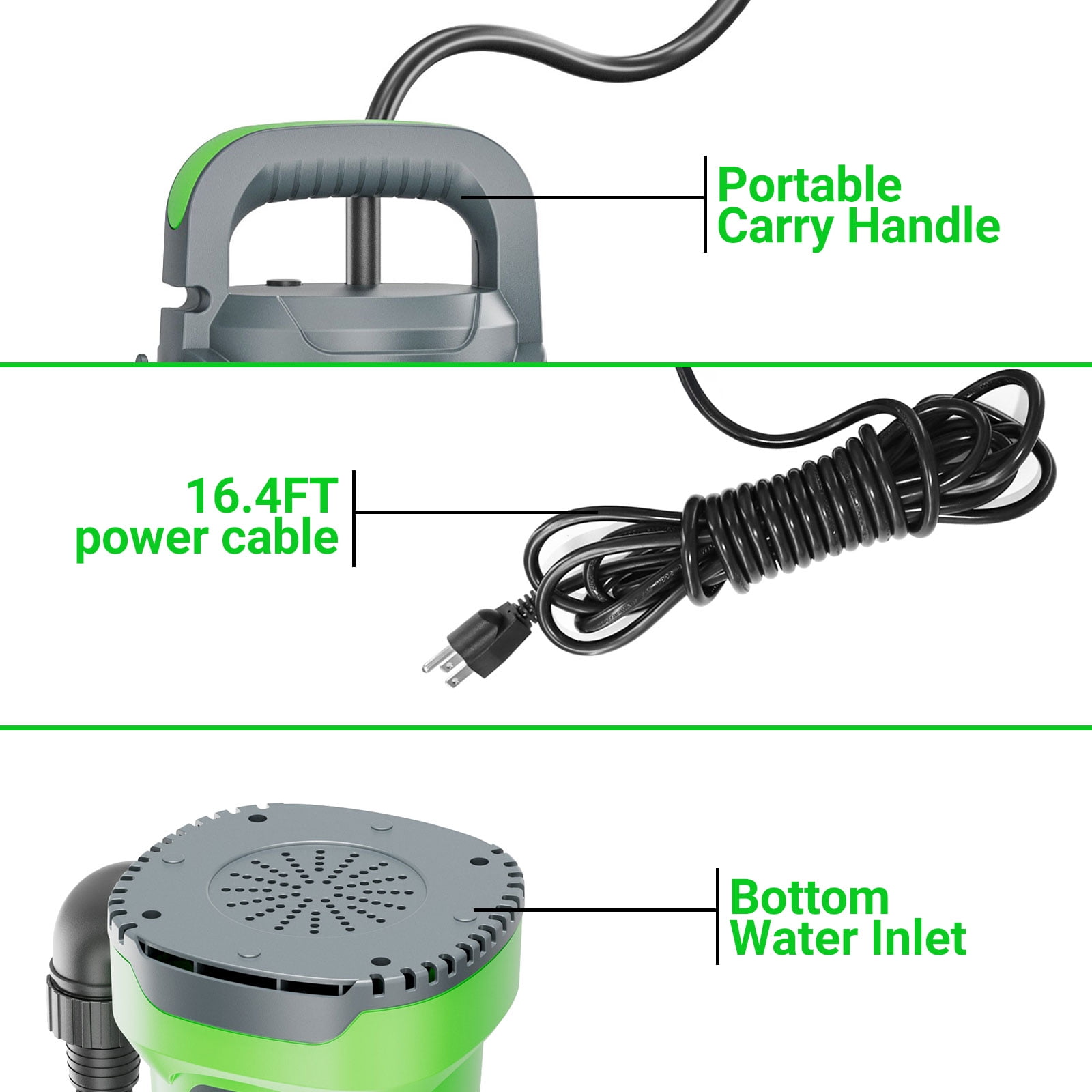Sump Pump 1.1HP Submersible Water Pump 4700GPH Electric Portable Transfer Water Pump for Pool Draining Basement Green