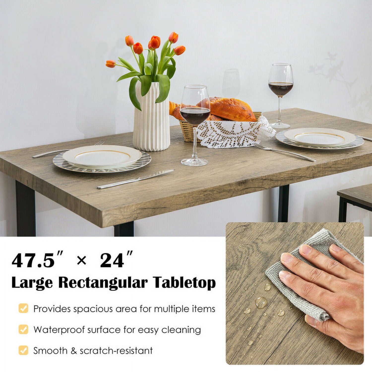 Finihen Dining Set, Dining Table Set, 4 Pieces Industrial Dinette Set with Bench and 2 Stools, for Home, Restaurant, Oak Finihen Dining Set, Dining Table Set, 4 Pieces Industrial Dinette Set with Bench and 2 Stools, for Home, Restaurant, Oak