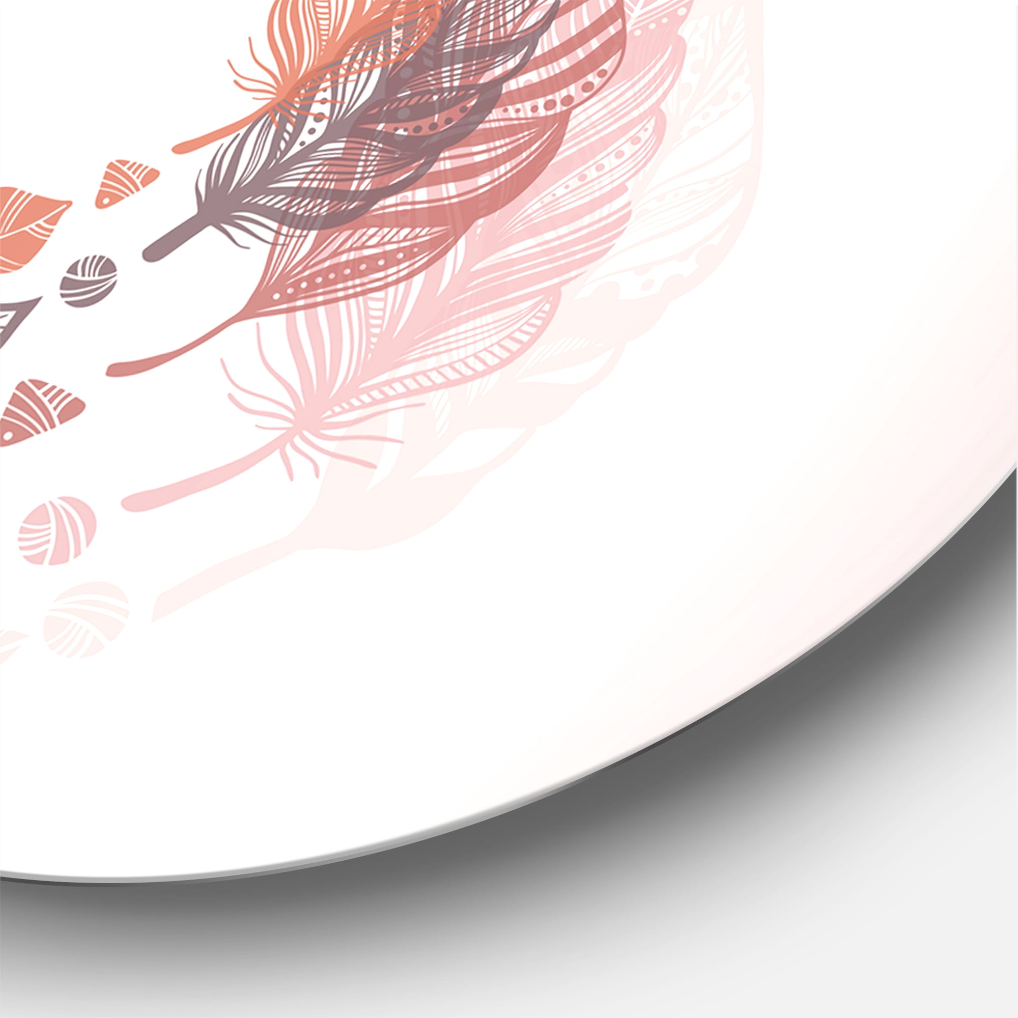Designart 'Wild and Free Feather Wreath In Boho Style' Bohemian & Eclectic Circle Metal Wall Art 29x29 - Disc of 29