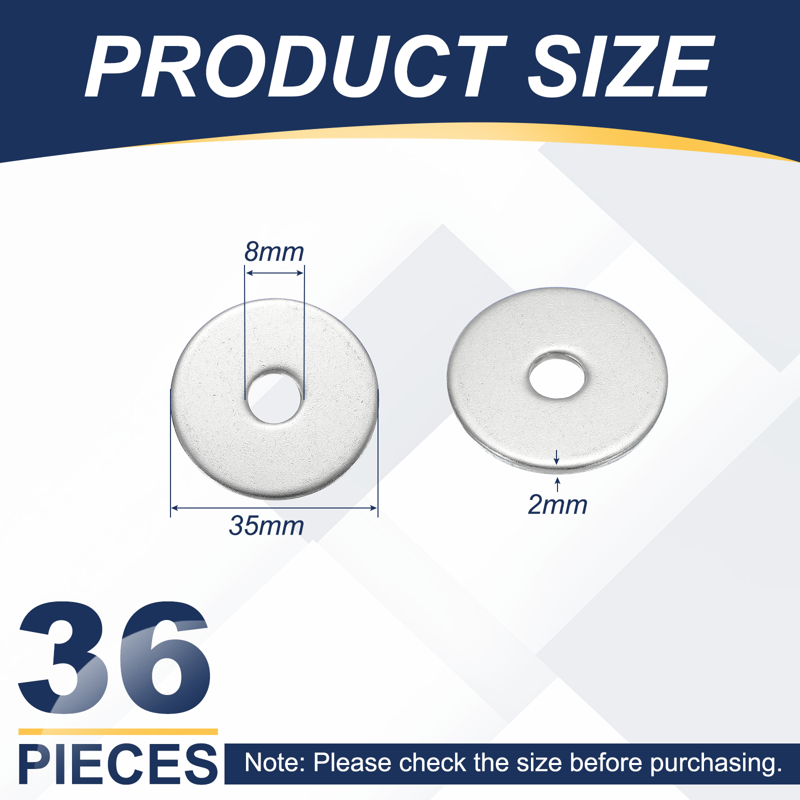 Uxcell M8 x 35mm Metal Screw Washers Set, 36Pcs 304 Stainless Steel Flat Washers