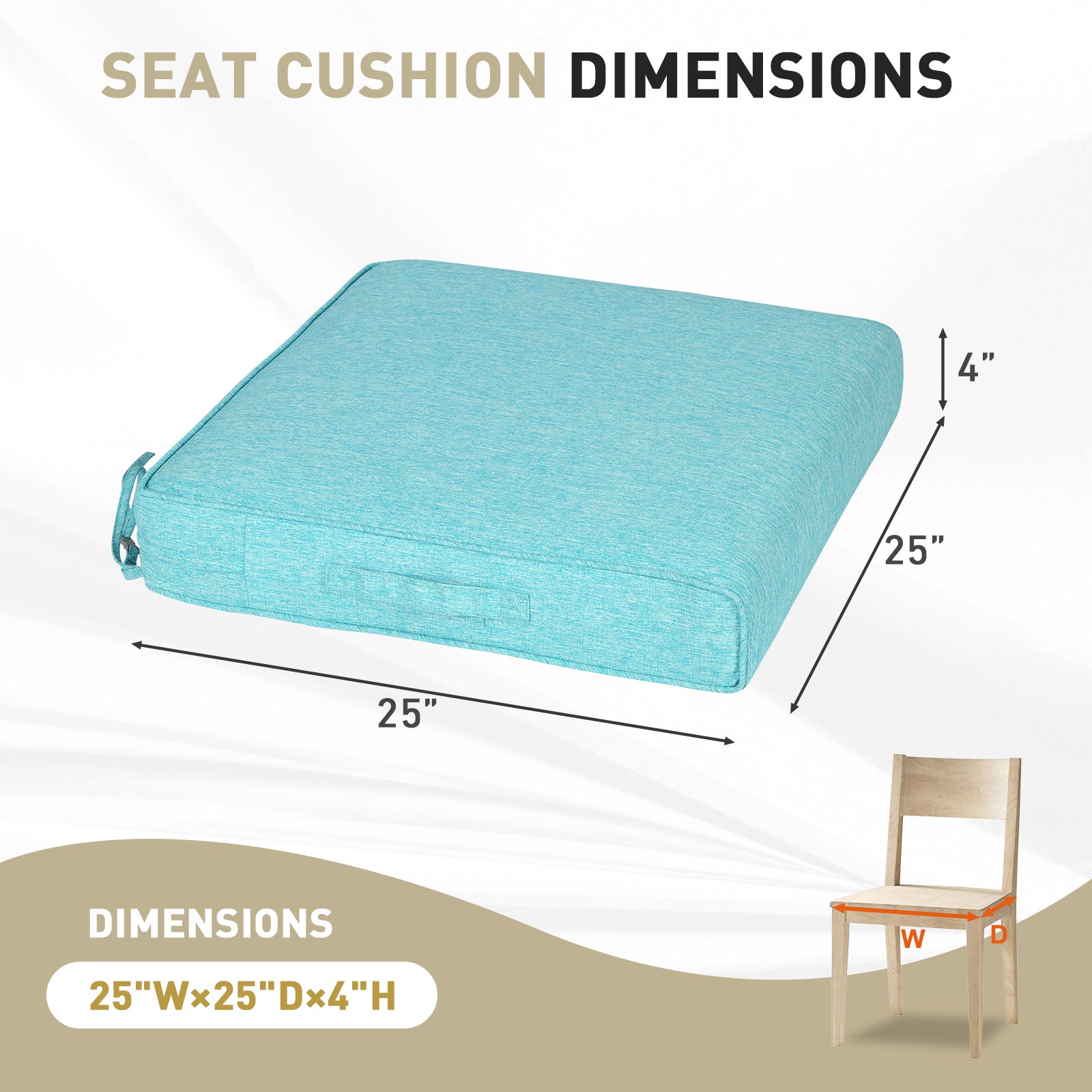 BPS 25" x 25" Aruba Blue Outdoor Chair Cushions, Water Resistant, Removable Cover, 2 Count