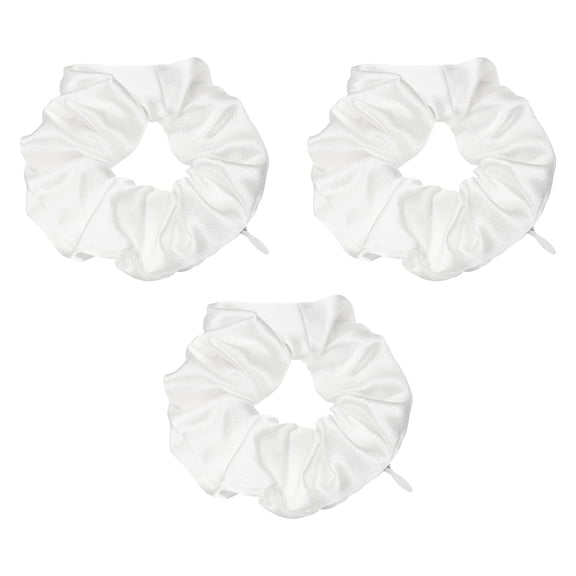 Uxcell 3pcs Scrunchies with Pocket Zipper (2 Inch) - Silk Satin Scrunchie Hair Ties & Elastic Hair Bands, for Girls Women Ponytail Accessories Holder Coins Keys, White