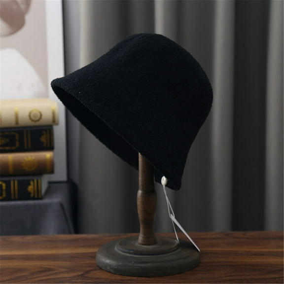 Tittly Bucket Hats Visor Hats Women's Solid Color Autumn Winter Thickened Warm Plush Fisherman's Hat Daily Outing Windbreak Basin Hat Fisherman's Ha Hats for Women Winter Hats Black A