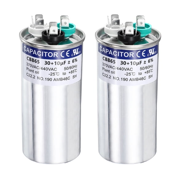 Uxcell 2Pcs 30 10 MFD CBB65 Run Start Capacitor 30 10 uF, 370/440V Round AC Capacitor for AC Motor Run, HVAC, Air Conditioner, Condenser Motors