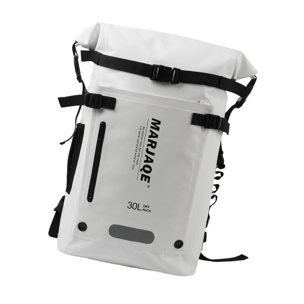 Mochila impermeable de 30 litros con múltiples compartimentos para viajes, resistente al desgaste y versátil. Blanco
