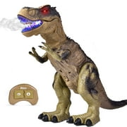 Remote Control Dinosaur for Kids, Electronic Walking & Spray Mist Large Dinosaur Toys with Glowing Eyes, Roaring Dinosaur Sound, 18.5" Realistic T-Rex Toy for Boys, Green F-248
