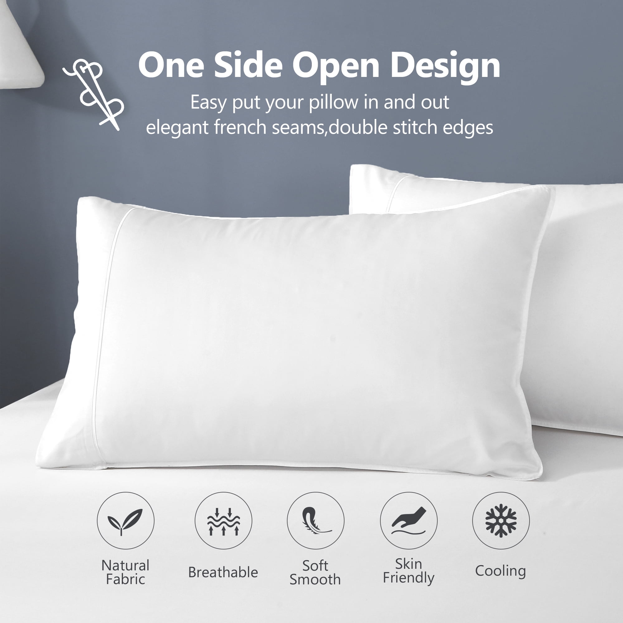 L Linen World 100% Viscose from Bamboo Lyocell Sheets Set Queen Size,Cooling Bed Sheets Set,Deep Pocket Up to 16", 4 Pieces Silky Soft, Breathable Bedding Sheets & Pillowcases(White,Queen)
