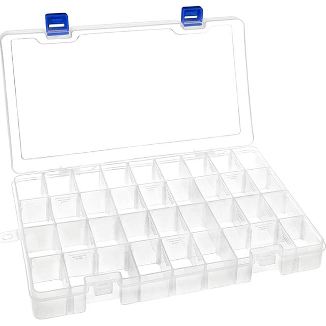 DARUITE Plastic Organizer Box Small Clear Storage Containers with Lid Adjustable Compartments Organizers for Tool, Jewelry, Tackle, Earring, Craft, Beads - 1PC, 34 Grids