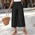thumbnail image 2 of Women's Classic Loose Fit Wide Leg Culottes Trendy Elastic Waist Side Pocket Casual Summer Cropped Trousers Black S, 2 of 9