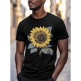 thumbnail image 3 of Watercolor Sunflower Men's T Shirts Yellow Floral T-Shirt for Men Crew Neck Tees Cotton Tops, Black, S, 3 of 7
