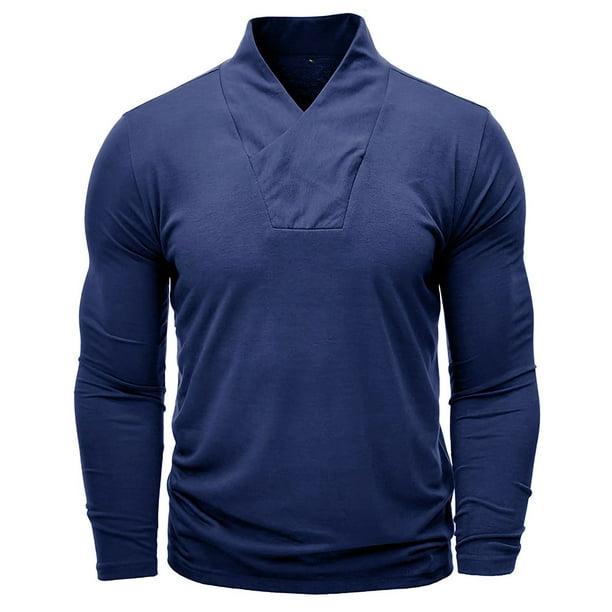 pstuiky camisa de manga larga para hombre, Camiseta deportiva de manga larga con cuello redondo y color liso para hombre camisetas de hombre m