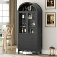 thumbnail image 5 of Arched Pantry Cabinet, 71" Tall Freestanding Food Storage Cabinet with 2 Large Drawers & Glass Doors and Adjustable Shelves, Farmhouse Wood Kitchen Pantry, Versatile Cupboard for Dining Room, Black, 5 of 7