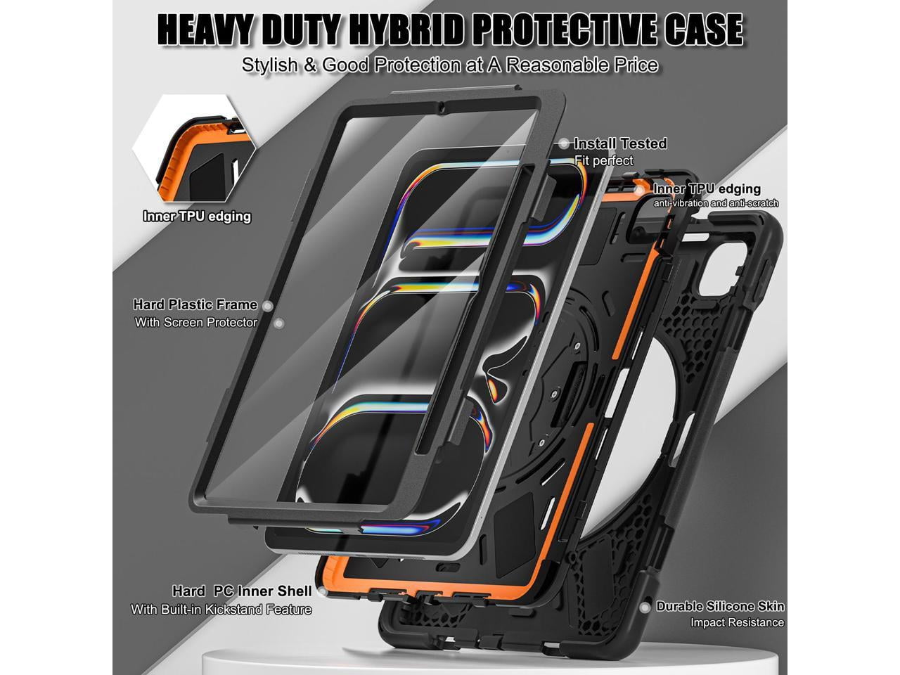 Case for iPad Pro 11 Inch M4 2024 5th Generation A2836/A2837/A3006 with Built-in Screen Protector, 360° Rotating Stand, Adjustable Shoulder Strap, Precise Cutouts, Pencil Holder